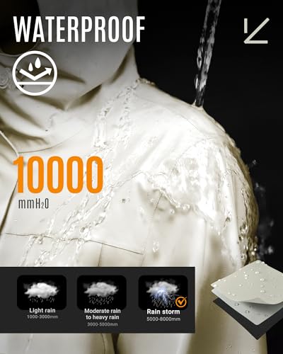 33,000ft Women's Waterproof Rain Jackets Long Rain Coats with Hood | 10000mm H₂O, Breathable, Lightweight, Mesh-Lind, Adjustable Hood, Trench Coats, Windbreaker, for Hiking, Travel - color: Beige, size: Medium