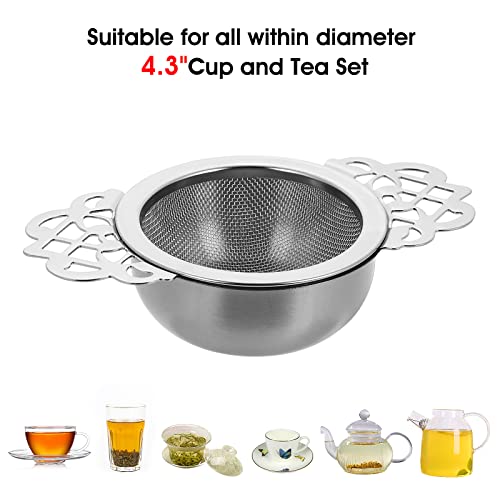 2 Pack Small Fine Mesh Tea Strainers with Bowl, Stainless Steel Loose Tea Infusers Strainers 7 cm Diameter Tea Filter with Double Wing Extender Ideal for Loose Tea Juice Coffee Filter
