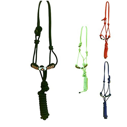 Majestic Ally Padded Beaded Nose Braided Rope Halter with 10' Matching Lead - Full (Black) - color: Black