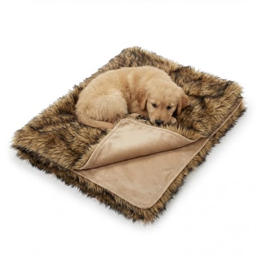 IHAPPYDOG Faux Fur Dog Blanket, Waterproof Couch Cover, Brown 40"x30" | Plush Sheepskin Style Pet Throw for Sofa, Bed, and Car, Washable Furniture Cover that Protects From Fur and Spills - color: Brown, size: 40" x 30"
