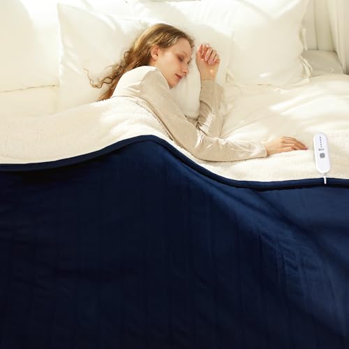 Electric Heated Blanket Twin Navy, 10Hrs Auto-Off, ETL Certified - color: 07 - Navy, size: Twin - 62" x 84"