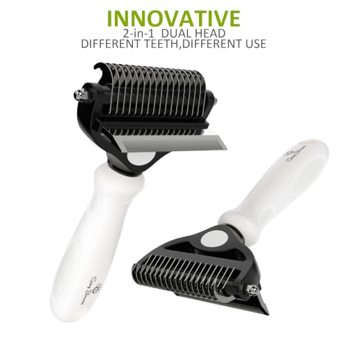 Spring Blossoms-2 in 1 Professional Grooming Rake for Cats & Dogs-Dematting Comb for Easy Mats & Tangles Removing,Pet Brush Safe No More Nasty Shedding and Flying Hair (Cloud Dancer White) - color: Cloud Dancer White