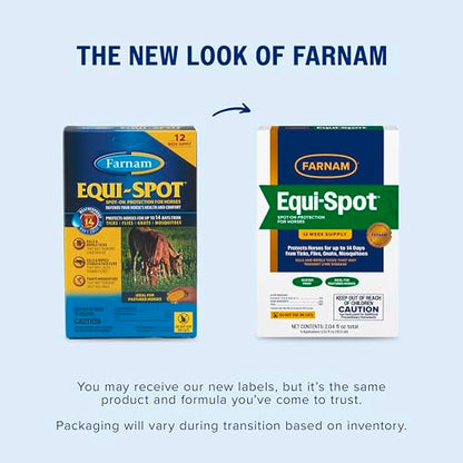 Farnam Equi-Spot, Weather Proof Targeted Spot On Protection, 12 Week Supply | Spot-On Protection for Horses, Long-Lasting Protection from Flies, Ticks, Gnats and Mosquitoes, Weatherproof Formula - size: 12 Week Supply