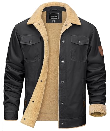 KEFITEVD Men's Winter Fleece Jacket Sherpa Lined Warm Cargo Trucker Coat - color: Dark Grey, size: Small