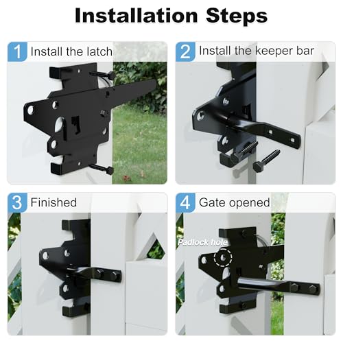Wooden Fence Gate Latch Heavy Duty Self Locking Gate Hardware for Pool/Garden Gates, Safety Latch, Self Latching Latch for Vinyl/Wood Fences, Black Finish