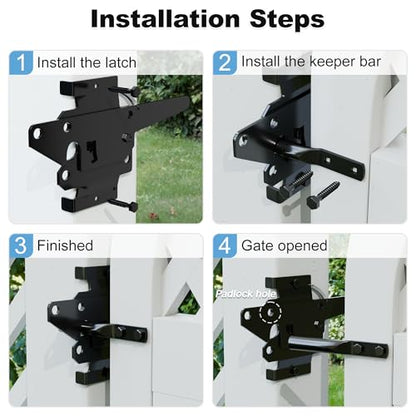Wooden Fence Gate Latch Heavy Duty Self Locking Gate Hardware for Pool/Garden Gates, Safety Latch, Self Latching Latch for Vinyl/Wood Fences, Black Finish
