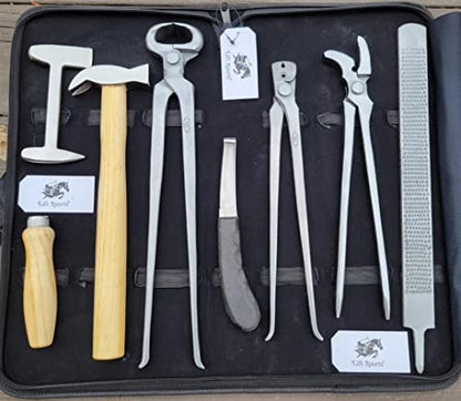 Heavy Duty Professional Horse Cattle Care Farrier Tool Kit Hoof Clincher Nipper RASP Hammer Knife Buffer Stainless Steel
