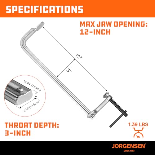 Jorgensen Bar Clamps, 12-Inch Light-duty Drop Forged Steel Bar Clamps for Woodworking and Welding, 2 Pack - size: 12 Inch