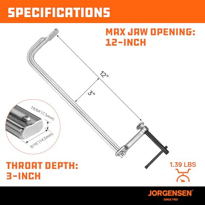 Jorgensen Bar Clamps, 12-Inch Light-duty Drop Forged Steel Bar Clamps for Woodworking and Welding, 2 Pack - size: 12 Inch