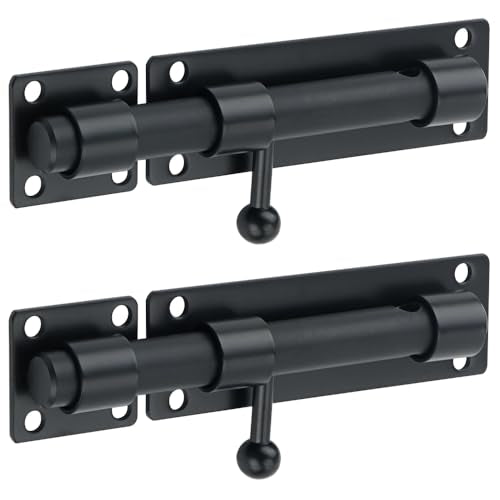 Alise 2Pcs 6 inch Barrel Bolt Latch,Heavy Duty Slide Lock for Barn Door | Black SUS304 Stainless Steel Padlock-Style Slide Bolt Latch,Security Gate Latch for Wooden Fence,Interior or Outdoor Door - color: Black, size: 6 inch-2p