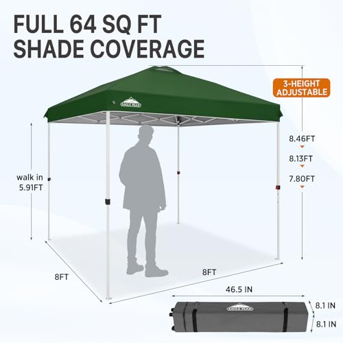 EAGLE PEAK 8x8 Pop Up Canopy Tent Easy Up Canopy Outdoor, Green - color: Green, size: 8x8