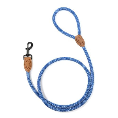 Mile High Life Dog Leash with Genuine Leather-Wrapped Ends, 4/5/6FT - color: Blue White, size: 48 Inch-1/2"