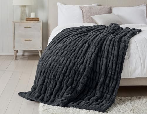 Springtree Home Luxury Micro Plush Throw Blanket | Thick Faux Fur | Black | Lily Collection | 50" x 60" | Black Blanket | Ultra Plush - color: Caviar, size: 50" x 60" (Medium)