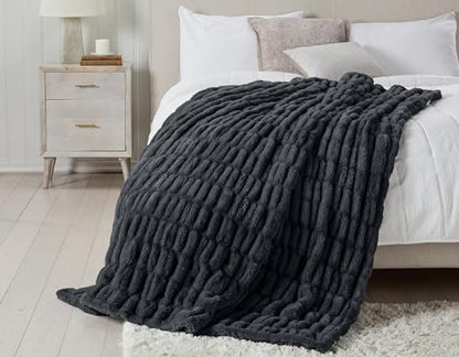 Springtree Home Luxury Micro Plush Throw Blanket | Thick Faux Fur | Black | Lily Collection | 50" x 60" | Black Blanket | Ultra Plush - color: Caviar, size: 50" x 60" (Medium)