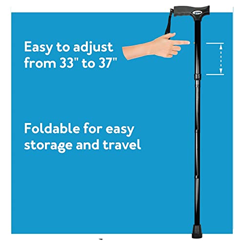 ProBasics Black Folding Cane for Men and Women, Adjustable Foldable Walking Cane with Comfortable Handle - Lightweight, Durable and Portable Walking Aid for Elderly, Disabled, and Mobility Impaired