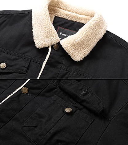 Men's Winter Sherpa Lined Fleece Military Cargo Jacket Cotton Outerwear Jacket Coat - color: Black, size: Medium