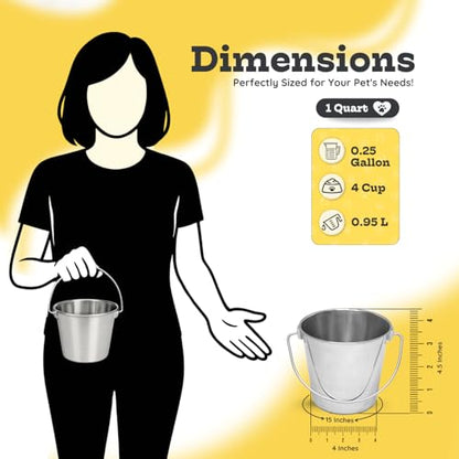 1Qt Stainless Steel Hanging Water Bucket for Dog Kennel 2-Pack - size: 1 Quart (Pack of 2)