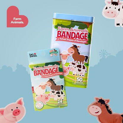 BioSwiss Bandages, Farm Animal Shaped Self Adhesive Bandage Set, Latex Free, Sterile Wound Care, 24 Count - size: 24-Count Box, style: Farm Animals