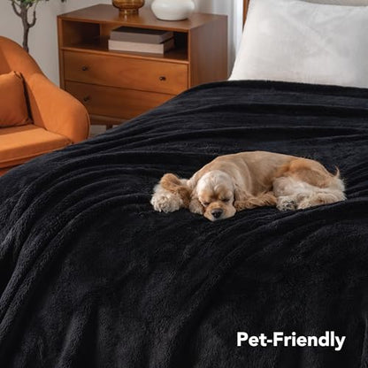 Berkshire Blanket Classic Extra-Fluffy™ Plush Blanket King Size, Soft Fuzzy Fluffy Long Hair Blanket for Couch Sofa Bed, Black, 90x108 Inches - color: Black, size: King/Cal King