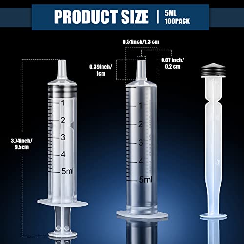 Zhengmy 100 Pack Bulk Plastic Syringe with Slip Tip, 5 ml