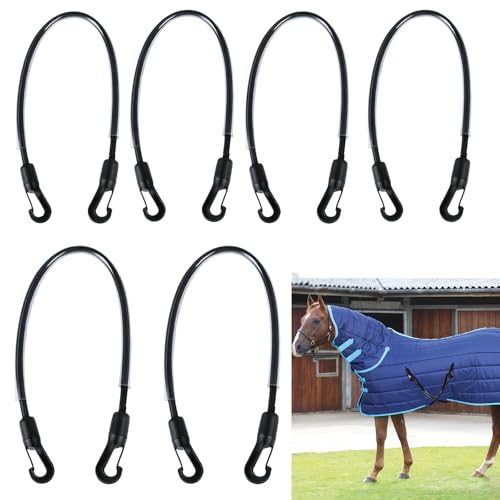 6-Pack Horse Blanket Leg Straps-Elastic Replacement Straps, Horse Supplies | with Double-Ended Quick Clips 20" Adjustable Stretchy Leg & Tail Straps, Fit for Winter Turnout Rugs & Stall Buckets (Medium)
