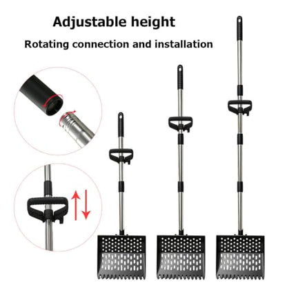 2-in-1 Chicken Poop Scooper & Rake, Telescopic Stainless Steel Handle, Multifunctional Chicken Coop Cleaner for Sand, Bedding and Manure Cleaning