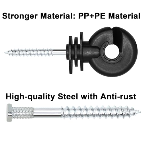 Electric Fence Poly Wire 660 Feet 200 Meters 1/8" Dia Portable Electric Fencing Polywires and 100 Pcs Black Electric Fence Insulator (Grid System Accessories for Animal Husbandry Electronic)