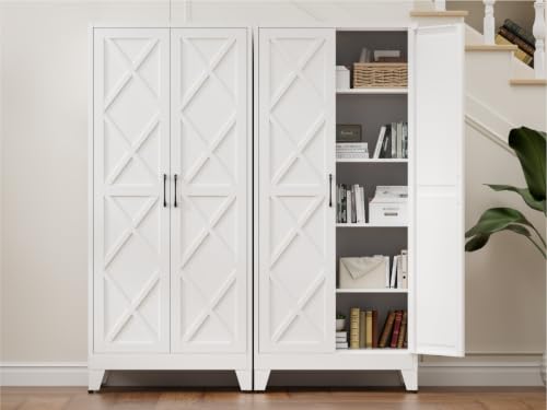 COFaR Metal Kitchen Cabinet with 2 Door and 4 Adjustable Shelves, 71" White - color: White, size: 71H