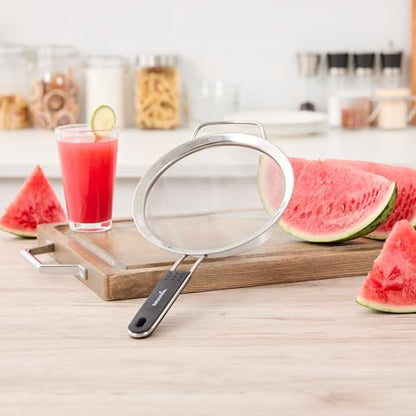 Restaurantware Fine Mesh Strainer 1 Count 14.4" x 7" x 2.9" with Silicone Handle Stainless Steel Extra Fine Mesh Strainer Heat-Resistant Handle Dishwasher-Safe for Rice, Quinoa, Pasta - size: Standard, Extra Fine Mesh-7"