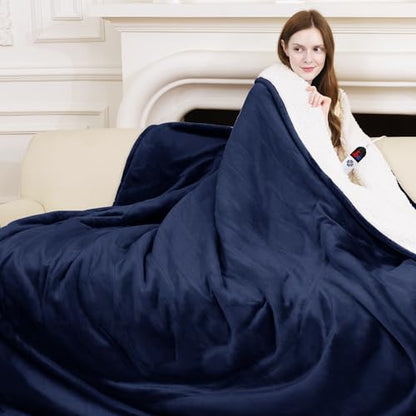 Full Size Heated Blanket Navy, Soft Fast Heating, 1-10H Timer - color: 07 - Navy, size: Full - 72" x 84"