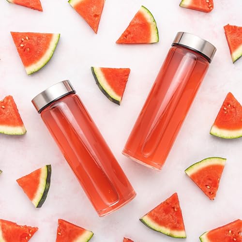 16oz Juice Bottles, Wide Mouth Glass Water Bottles & Stainless Steel Lids - size: 16 Ounces