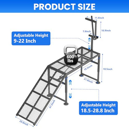Adjustable Goat Milking Stand – Heavy Duty Steel Grooming & Trimming Platform with Ramp for Sheep & Goats – Livestock Milking Station, Height 18.5 to 28.8 Inches