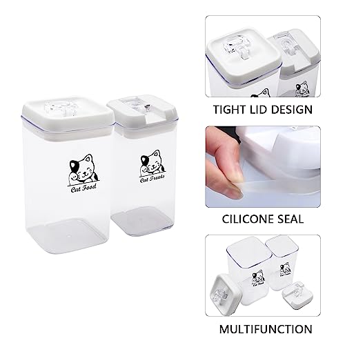 Pethiy Cat Food and pet Cat Treats Storage Container-Clear Plastic-airtight Storage Canister Tins cookie pet jars(Two-piece set) - color: CAT Off white
