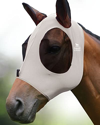 Harrison Howard Super Comfort Stretchy Fly Mask Large Eye Space with UV Protection Soft on Skin with Breathability Gentle Grey S Pony - color: Gentle Grey, size: Pony (Small)