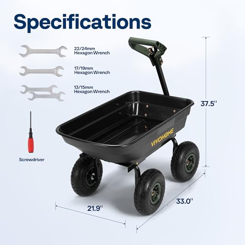 VIVOHOME 660lbs Wheelbarrow Dump Garden Cart with 2-in-1 Convertible Handle | Attach to ATV or Tractor, 10" All Terrain Wheels, Heavy Duty Utility Trailer for Yard - color: Green