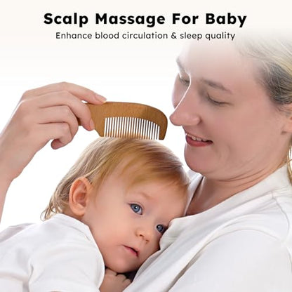 Yoofoss 4 Piece Baby Hair Brush and Comb Set, Wooden Baby Hair Brush with Natural Ultra Soft Goat Hair, Baby Comb Set for Boy, Girl - Walnut - color: Walnut
