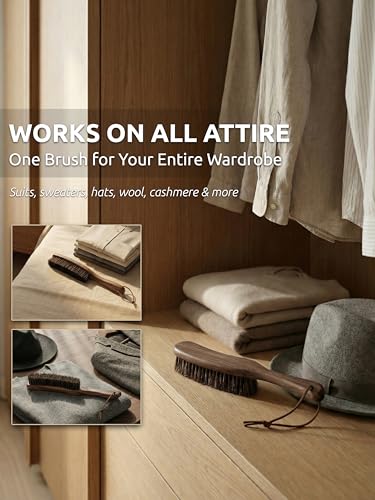 TAKAVU Horsehair Clothes Brush for Suits, Large Walnut Wood Handle | Lint Brush for Coats, Cashmere, Wool, Velvet & Suede Upholstery, Hats & Jackets, Natural Bristle Garment Care - color: Walnut