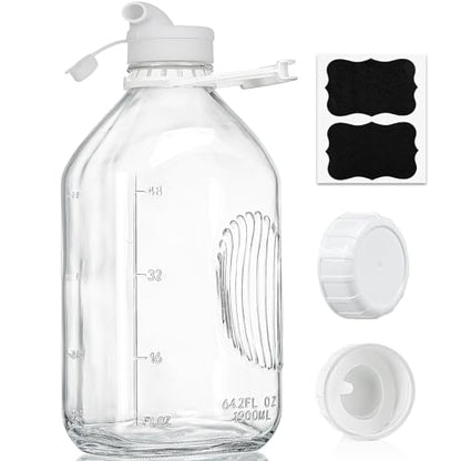 Syntic 64 Oz Glass Milk Bottle with Lid,Handle & Measurement Marks - style: 1 Pack