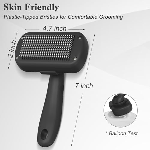 Swihauk Self Cleaning Slicker Brush for Dogs & Cats - Skin Friendly Deshedding and Grooming Brush for Haired Pets, Pet Supplies Accessory, Black - color: Black
