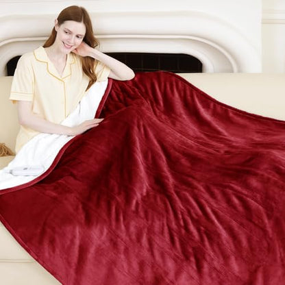 Electric Heated Throw Blanket Red, Flannel Sherpa, Gift for Women - color: 04 - Red, size: Throw - 50" x 60"