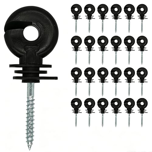 25 Pcs Black Electric Fence Insulator Ring Post Self-Tapping Insulator with Socket Tool for Wood Post, High Resistance Insulating Nails for Livestock Fence, Pasture, and Ranch