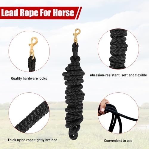 Horse Lead Rope, Double Braided Nylon Horse Lead Line, Lead Rope for Horses with Quick Halter Attachment, Soft Comfort Grip, Barn Horse Tack for Daily Use & Showing (1/2" X 15ft)