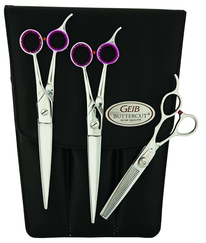 Geib Buttercut Dog Grooming Scissors, Stainless Steel Professional Dog Grooming Kit - Curved, Straight and Thinning Shears, 3 in 1 pet grooming kit - style: Gator Set