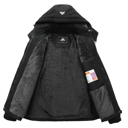 MOERDENG Women's Warm Winter Ski Coat Waterproof Snowboarding Jacket | Waterproof Windproof Winter Snowboarding Coat, Warm Insulated Jacket with Detachable Hood & Zipper Pockets for Skiing Hiking - color: Black, size: X-Large