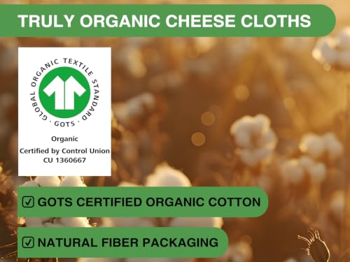 Organic Cheese Cloths, GOTS Certified, 36x36Inch, Reusable Cheese Cloth