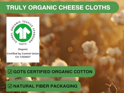 Organic Cheese Cloths, GOTS Certified, 36x36Inch, Reusable Cheese Cloth