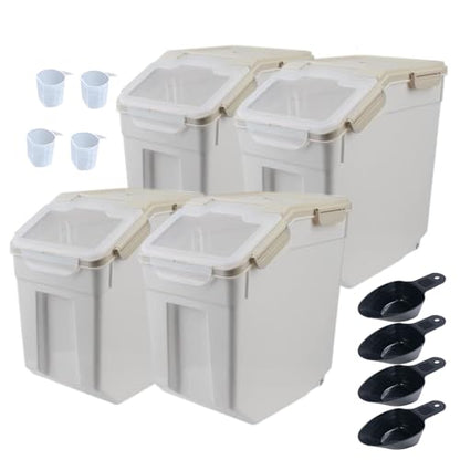 Large Flour Storage Container Bin 25lb, 4Pack Airtight Rice Storage Containers with Wheels Seal Locking Lid, BPA Free with Measuring Cup&Scoop for Flour, Rice, Grain(Gray) - color: Gray 4Pack