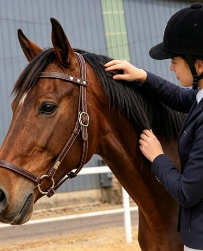 J7 Adjustable Full-Grain Leather Horse Halter with Breakaway Crown Padded Noseband & Cheek Straps Durable Everyday Halter for Training & Turnout