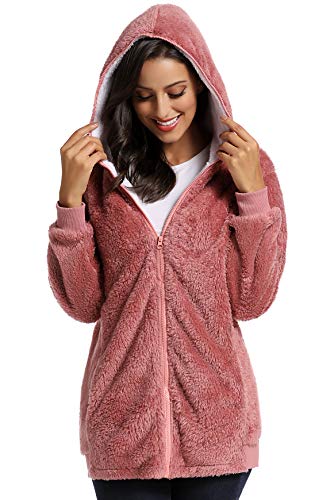 Fleece Coat for Women,Women's Oversized Zip Up Hooded Jacket Winter Plus Size Sherpa Coat - color: Apink, size: Medium