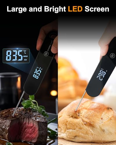 Charmline Meat Thermometer | 180° Auto-Rotating LED Display, 0.5-Second Read, Dual-battery Design, IP67 Waterproof and Dustproof